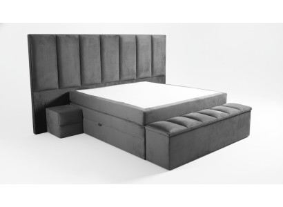 Lit double gris + 2 tables de chevet Classique s design de meubles de chambre plus élégant