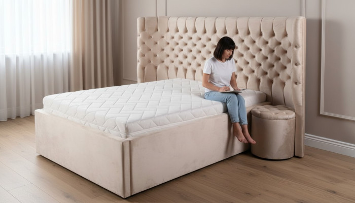 Lit double Chesterfield beige Mobilier de chambre moderne Lits de luxe
