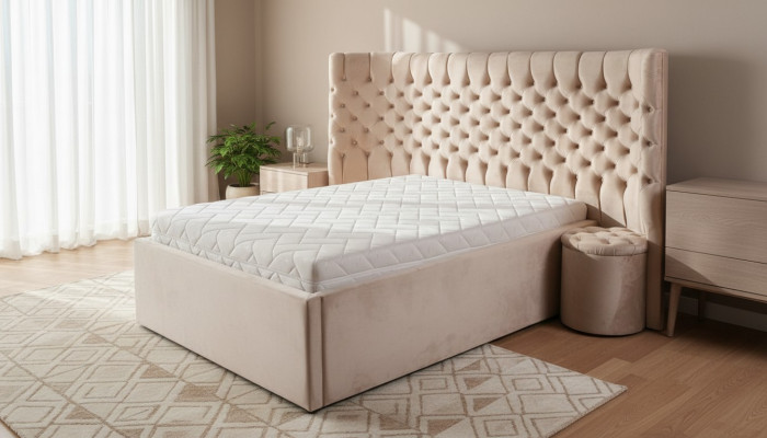 Lit double Chesterfield beige Mobilier de chambre moderne Lits de luxe