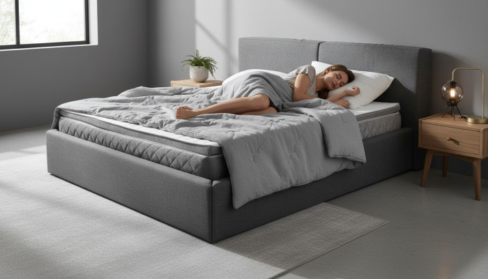 Lit double gris Rembourrage Lit base de lit Design Élégant Lit en tissu