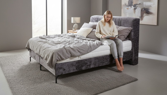 Lit double gris mobilier de chambre moderne designer lits textiles nouveaux