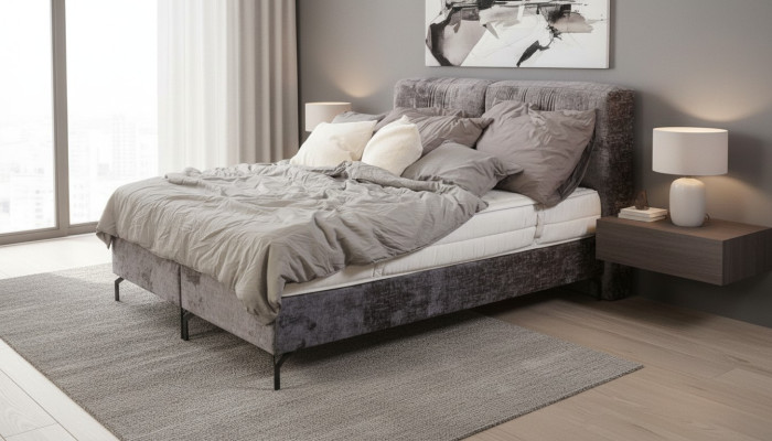 Lit double gris mobilier de chambre moderne designer lits textiles nouveaux