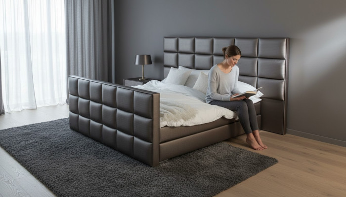 Lit double gris Chambres modernes Lits élégants Lits en cuir neufs