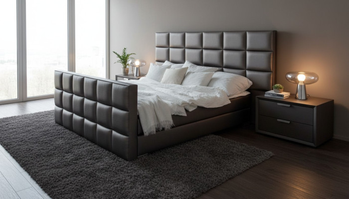 Lit double gris Chambres modernes Lits élégants Lits en cuir neufs