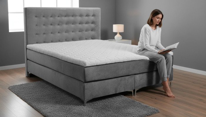 Lit double gris Classique s Chambre Mobilier Design Élégant Tissu neuf