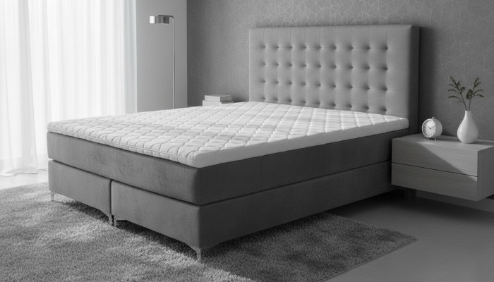 Lit double gris Classique s Chambre Mobilier Design Élégant Tissu neuf