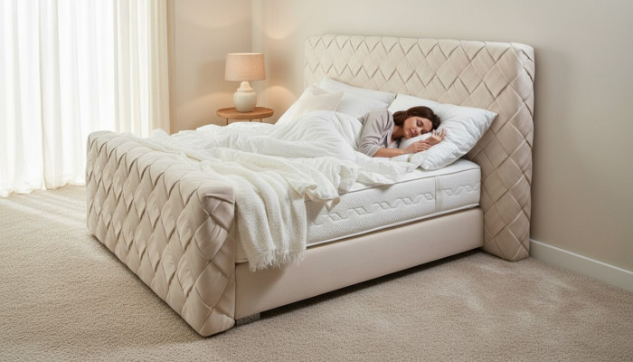 Lit double beige Mobilier de chambre moderne Lit en tissu luxueux et élégant