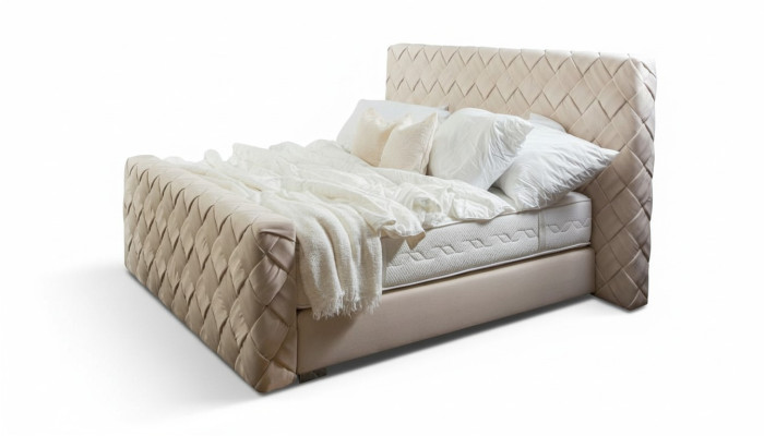 Lit double beige Mobilier de chambre moderne Lit en tissu luxueux et élégant