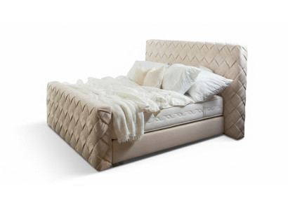 Lit double beige Mobilier de chambre moderne Lit en tissu luxueux et élégant
