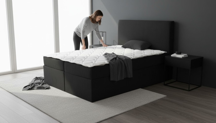 Lit double noir Classique s Mobilier de chambre Design Élégant Tissu neuf