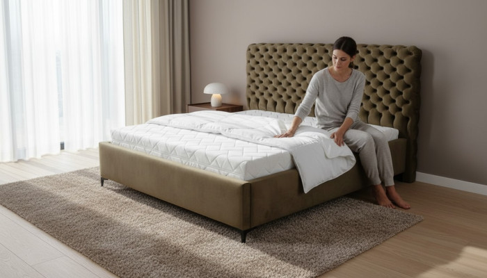 Lit Chesterfield vert, design de meubles de chambre classique, tissu élégant