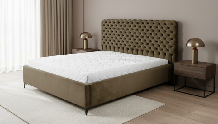 Lit Chesterfield vert, design de meubles de chambre classique, tissu élégant