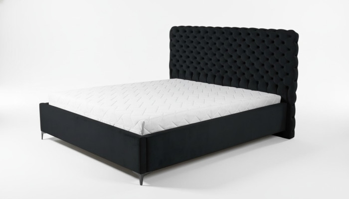 Lit Chesterfield noir, design classique de meubles de chambre à coucher en tissu