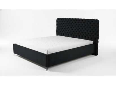 Lit Chesterfield noir, design classique de meubles de chambre à coucher en tissu