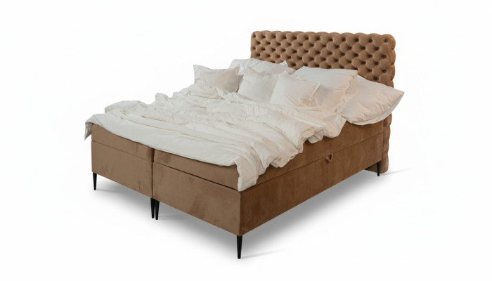 Lit double de luxe Chesterfield marron avec sommier à ressorts, chambre à coucher lits
