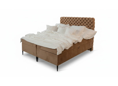 Lit double de luxe Chesterfield marron avec sommier à ressorts, chambre à coucher lits