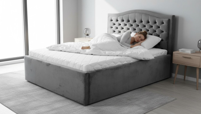Lit Chesterfield gris Classique pour chambre Design de meubles Élégant en tissu