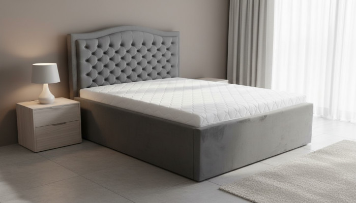 Lit Chesterfield gris Classique pour chambre Design de meubles Élégant en tissu