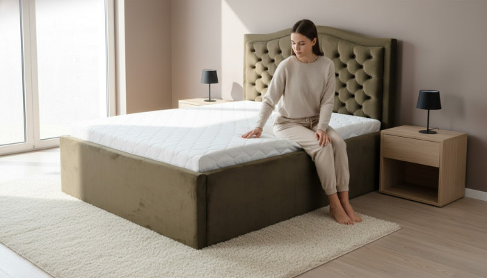 Lit Chesterfield vert classique, design de meubles de chambre élégant en tissu