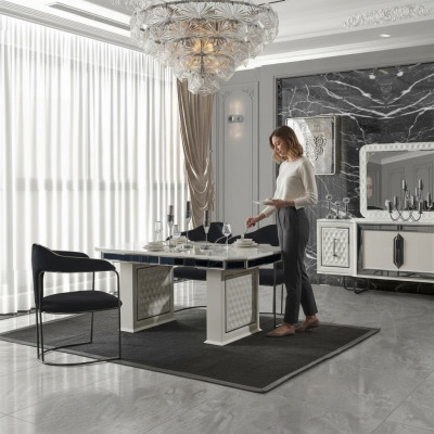 Salle à manger Ensemble Table à manger 4x Chaises Fauteuil de table Buffet Miroir 7 pièces