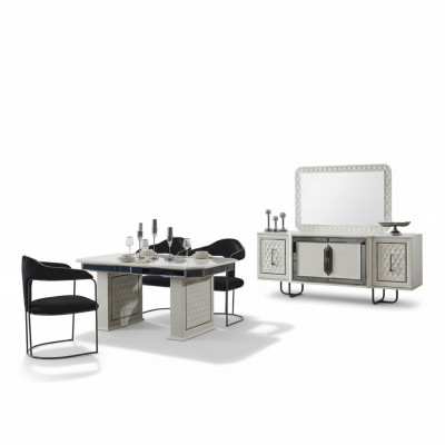 Salle à manger Ensemble Table à manger 4x Chaises Fauteuil de table Buffet Miroir 7 pièces
