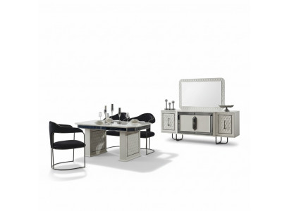 Salle à manger Ensemble Table à manger 4x Chaises Fauteuil de table Buffet Miroir 7 pièces