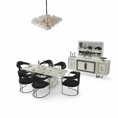Ensemble de salle à manger moderne Table à manger blanche 6 chaises bahut blanc Miroir neuf