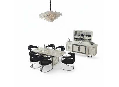Ensemble de salle à manger moderne Table à manger blanche 6 chaises bahut blanc Miroir neuf