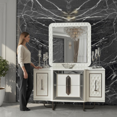 Buffet blanc Commode Consoles Table Miroir 2 pièces. Armoires à tiroirs, bahuts