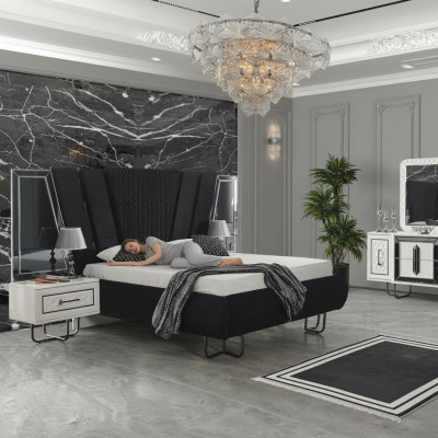 Chambre Lit 2x Tables de chevet + Commode Ensembles de meubles complets Design 4 pièces