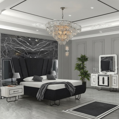 Chambre Lit 2x Tables de chevet + Commode Ensembles de meubles complets Design 4 pièces