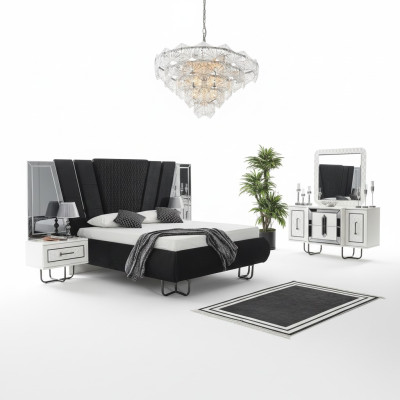 Chambre Lit 2x Tables de chevet + Commode Ensembles de meubles complets Design 4 pièces