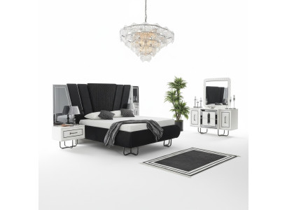 Chambre Lit 2x Tables de chevet + Commode Ensembles de meubles complets Design 4 pièces