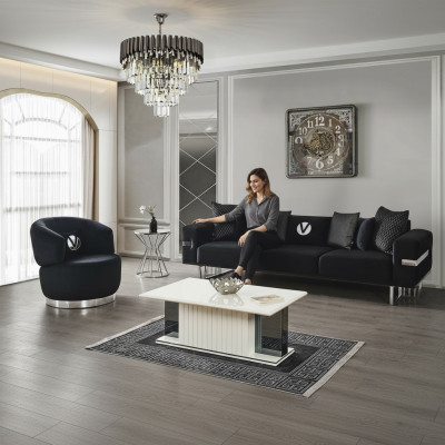 Ensemble moderne de salon canapé noir fauteuil noir table basse nouvelle