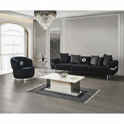 Ensemble moderne de salon canapé noir fauteuil noir table basse nouvelle