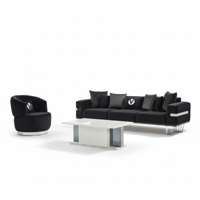 Ensemble moderne de salon canapé noir fauteuil noir table basse nouvelle