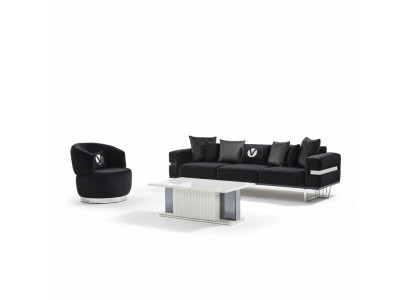 Ensemble moderne de salon canapé noir fauteuil noir table basse nouvelle