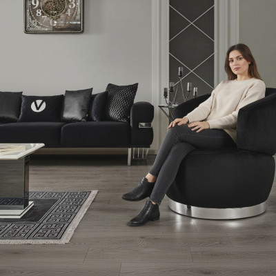 Fauteuil noir 1 place en tissu pour salon de luxe, nouveau design, fauteuil moderne
