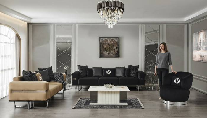 Salon Mobilier Italien Ameublement Canapé Set Canapé en tissu Canapés 4 pièces