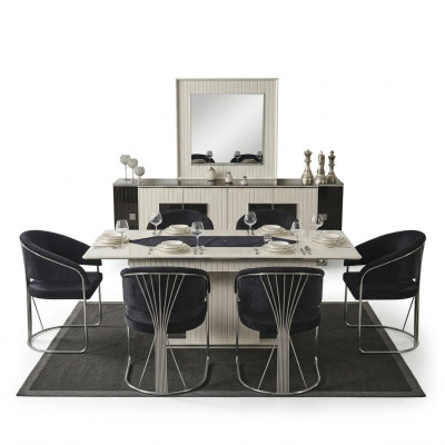 Salle à manger Table de salle à manger Chaise 6x Chaises Table Tables Métal Ess Groupe Ensemble 7 pièces neuf