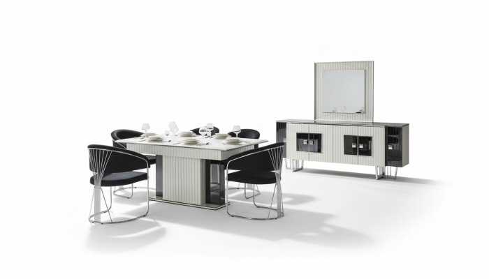 Salle à manger de luxe Ensembles de salle à manger Table à manger avec 6x fauteuils Commode Miroir 8 pièces