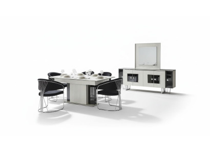 Salle à manger de luxe Ensembles de salle à manger Table à manger avec 6x fauteuils Commode Miroir 8 pièces