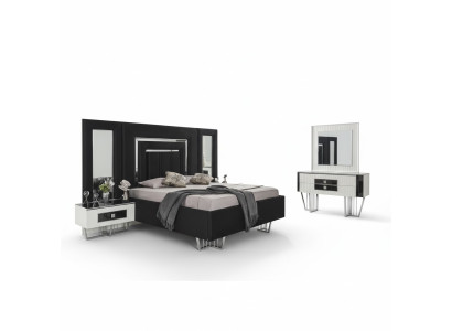 Meubles de chambre à coucher Lit de luxe Textile avec Tables de nuit Commode Miroir 5 pièces
