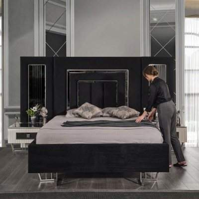 Chambre Lit 2x Tables de chevet Lits de luxe Ensemble complet de meubles de design 3 pièces