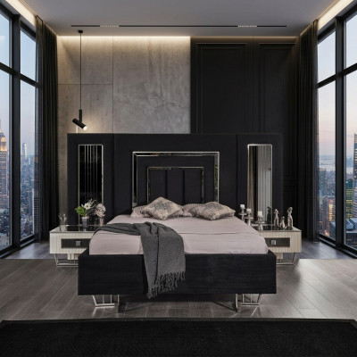 Chambre Lit 2x Tables de chevet Lits de luxe Ensemble complet de meubles de design 3 pièces