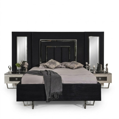 Chambre Lit 2x Tables de chevet Lits de luxe Ensemble complet de meubles de design 3 pièces