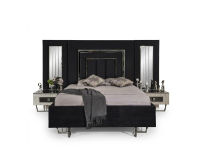 Chambre Lit 2x Tables de chevet Lits de luxe Ensemble complet de meubles de design 3 pièces