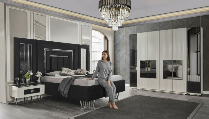 Chambre à coucher Ensemble de 2 tables de chevet Armoire Chambre complète Mobilier de lit 4 pièces