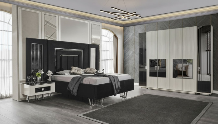 Chambre à coucher Ensemble de 2 tables de chevet Armoire Chambre complète Mobilier de lit 4 pièces