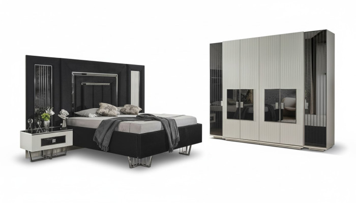 Chambre à coucher Ensemble de 2 tables de chevet Armoire Chambre complète Mobilier de lit 4 pièces